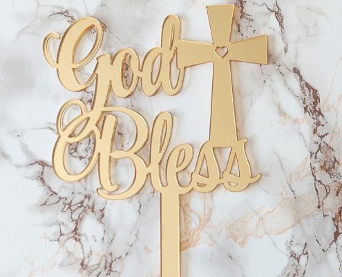 god bless cake topper from gold mirror acrylic