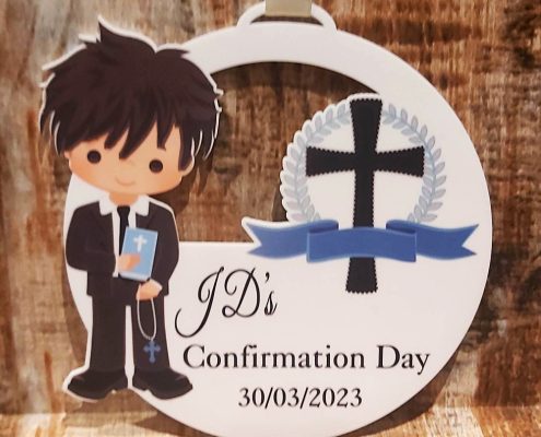 Communion or Confirmation Plaque – for boy black hair